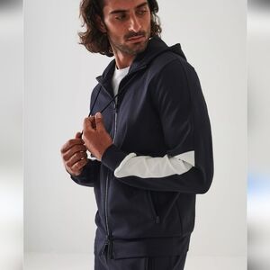 Patrick Assaraf Men’s Black White Hoodie Zip-Up Jacket Size Medium